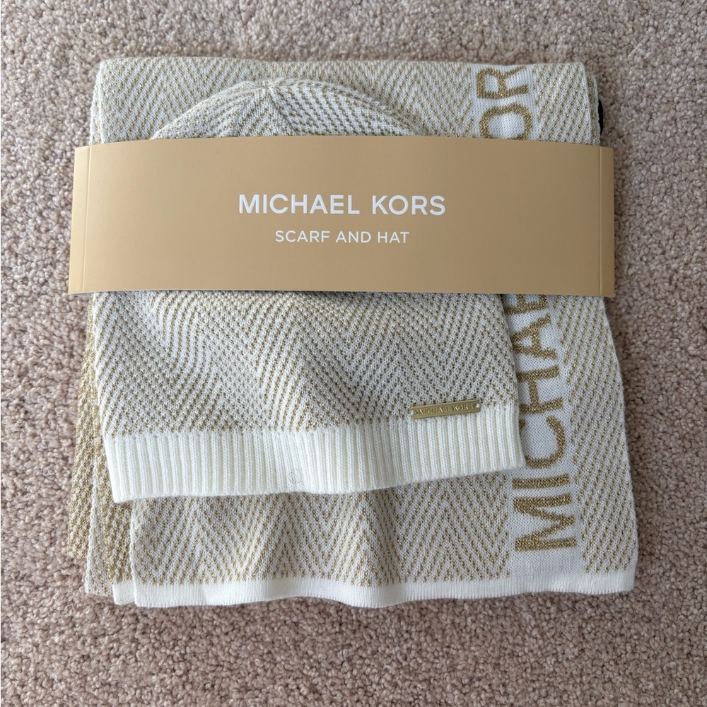 Michael Kors Cream Scarf and Hat Set